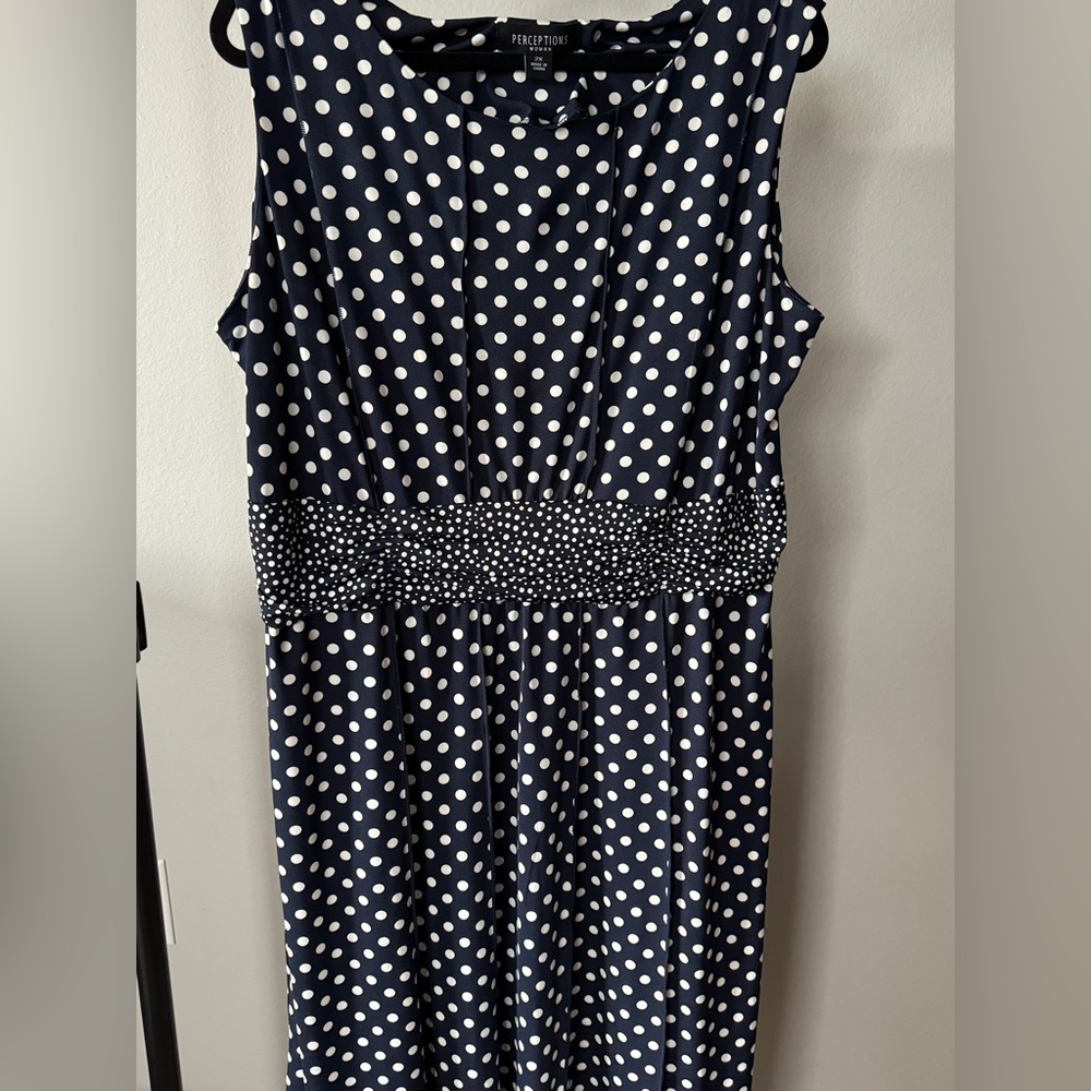 Perceptions Navy and White Polka Dot Midi Dress